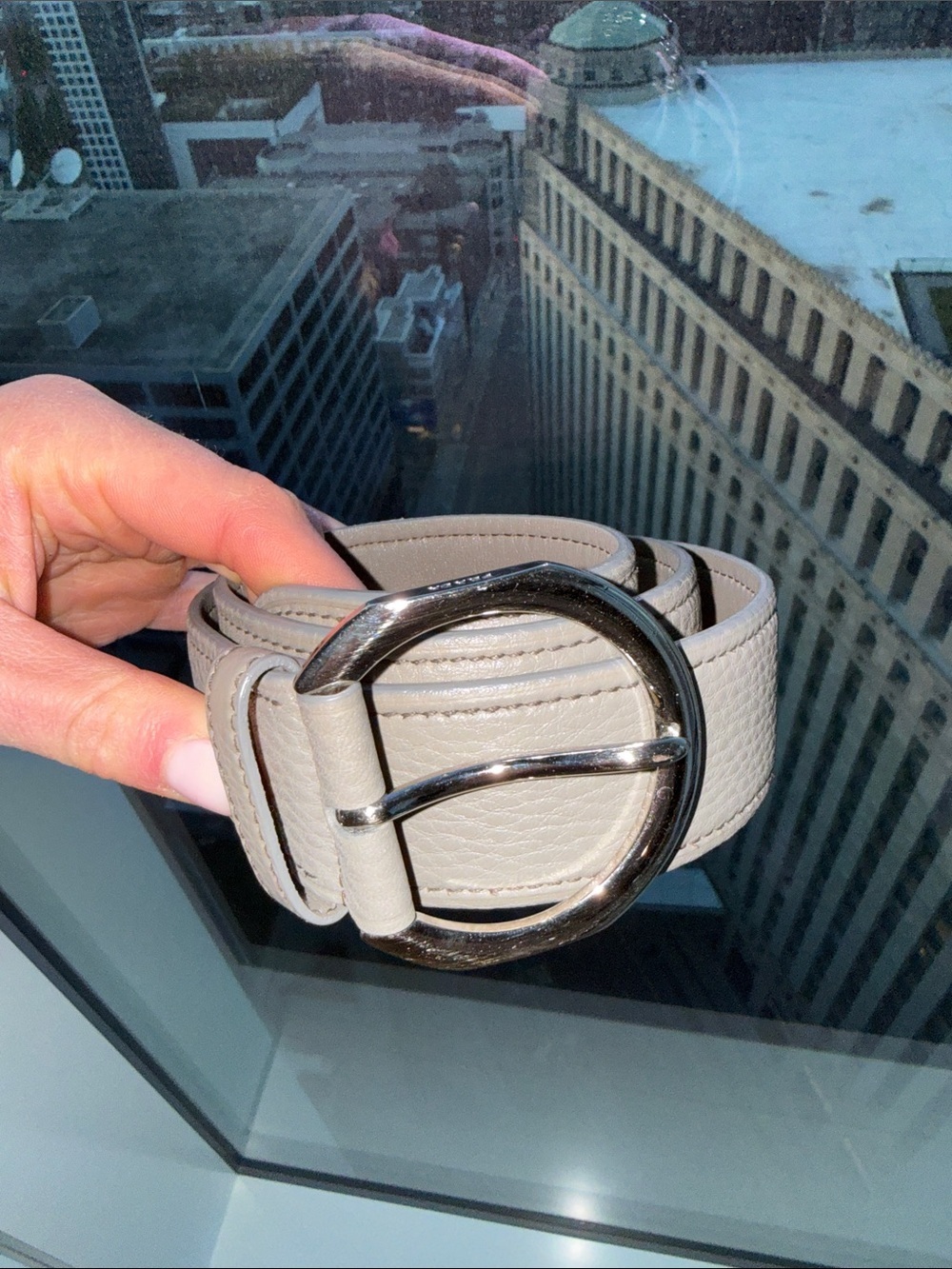 Prada Gray Leather Belt with Silver O-Ring Buckle - Picture 3 of 13